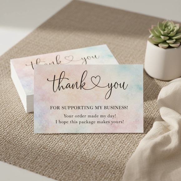 Pastel Watercolor Thank You Cards | 50 pcs | Elegant Small Business Inserts - Picture 5 of 5